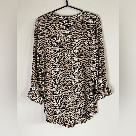 MICHAEL Michael Kors Zebra Print Zip Front Roll Tab Sleeve Blouse Tunic Medium - Picture 3 of 7